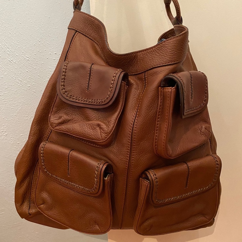 Genuine leather Banana Republic leather handbag.  Dark tan.